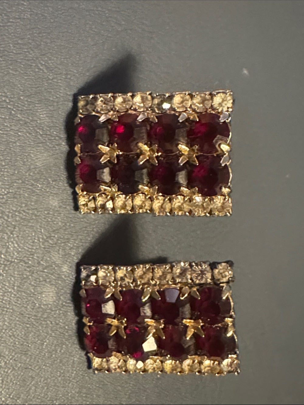 Gold-Tone Red Crystal Rectangular Cufflinks - Picture 2 of 3